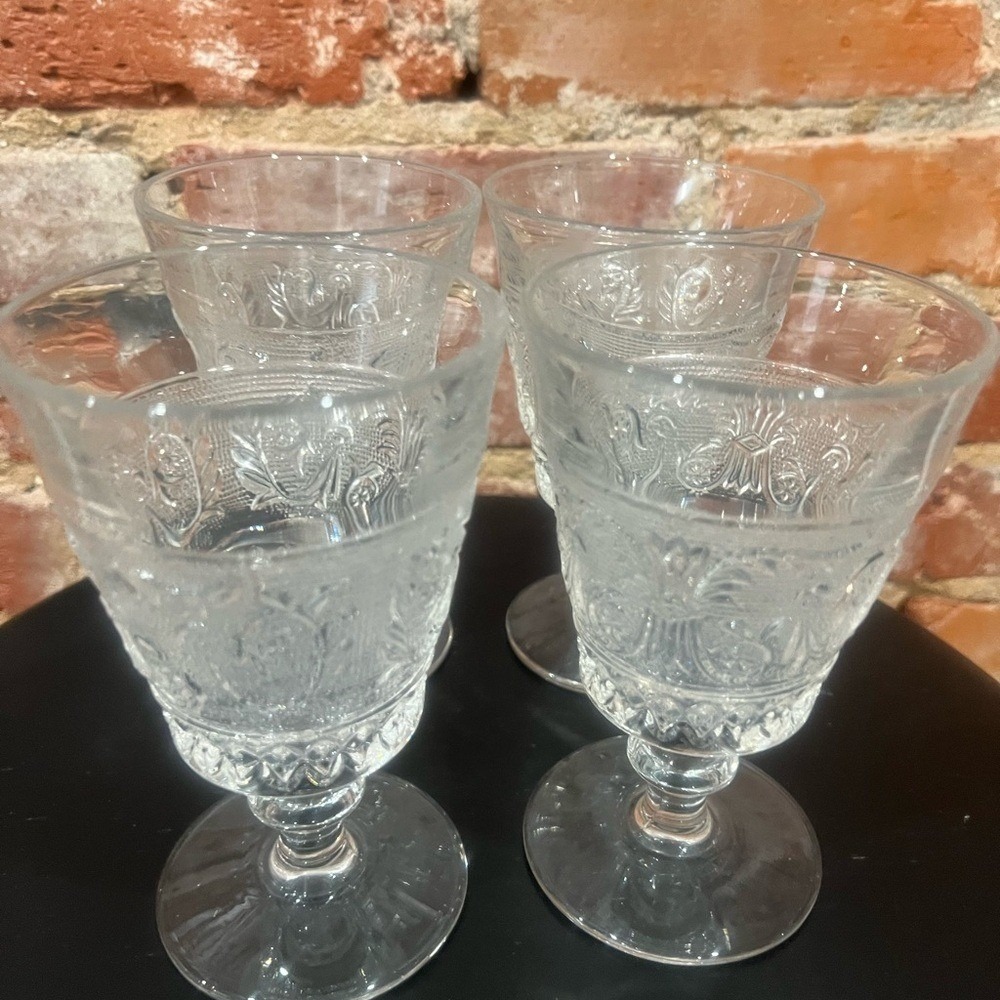 Elegant Vintage Clear Cut Glass Goblets Set of 4